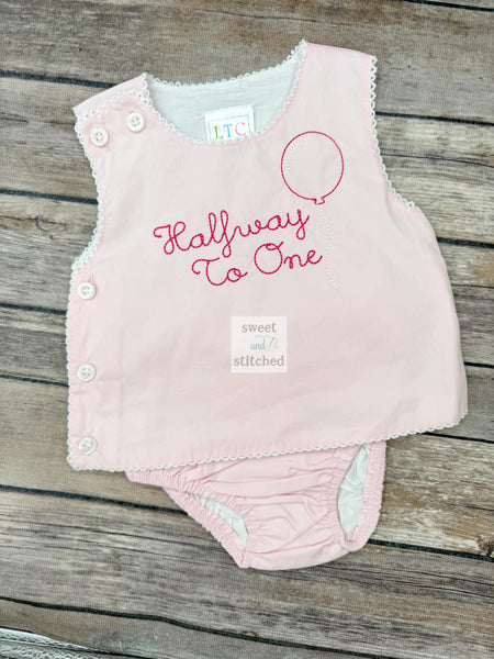 Monogrammed Baby Girl Diaper Set, Half Birthday Outfit, Cake Smash Bloomer Set