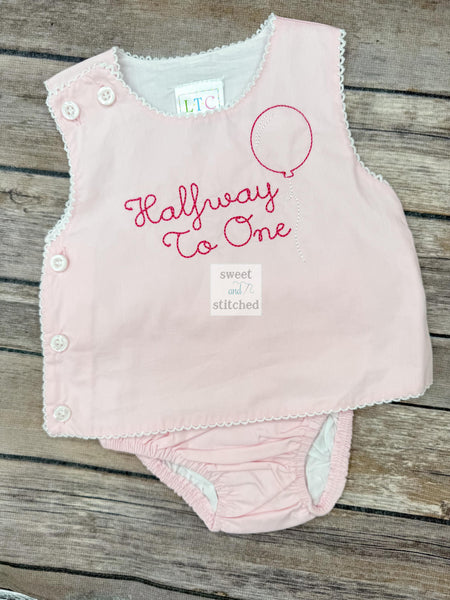 Monogrammed Baby Girl Diaper Set, Half Birthday Outfit, Cake Smash Bloomer Set