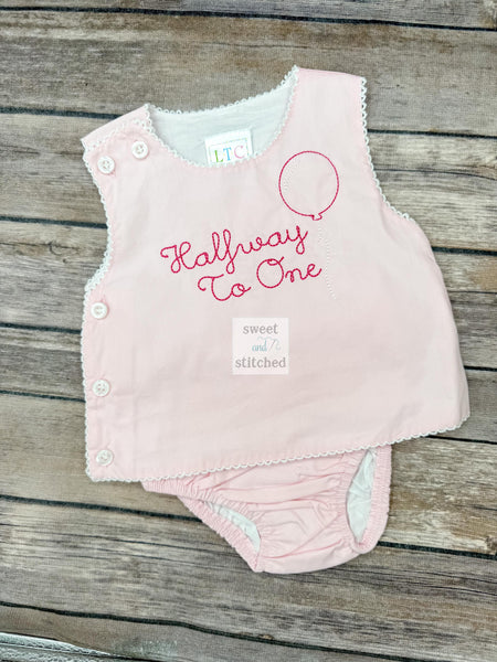 Monogrammed Baby Girl Diaper Set, Half Birthday Outfit, Cake Smash Bloomer Set