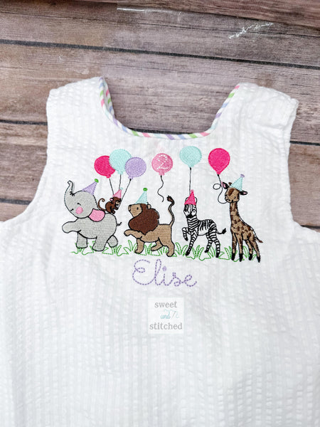 Baby girl swing back bloomer set with zoo theme, party animal birthday outfit, baby bloomer set, cake smash outfit, swing back set