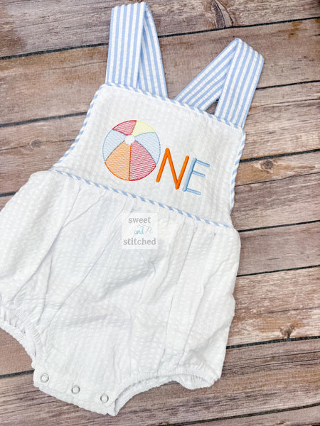 Monogrammed Boys beach 1st birthday outfit, summer cake smash, baby boy beach ball birthday outfit