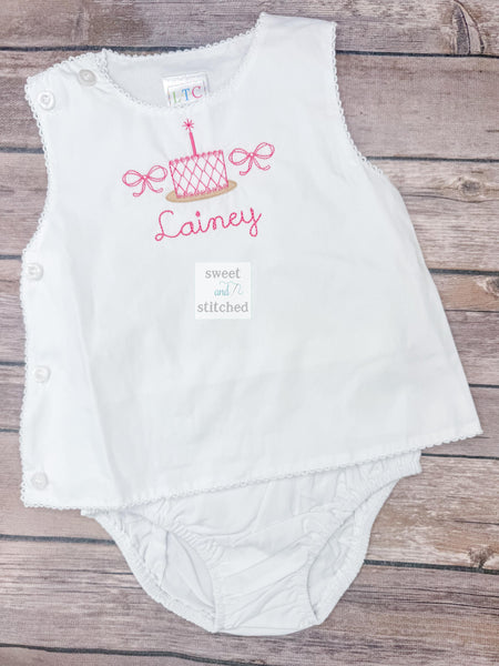 Monogrammed Baby Girl Diaper Set, White Cake Smash Outfit with Bows