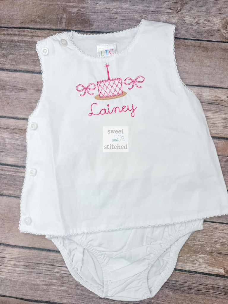 Monogrammed Baby Girl Diaper Set, White Cake Smash Outfit with Bows