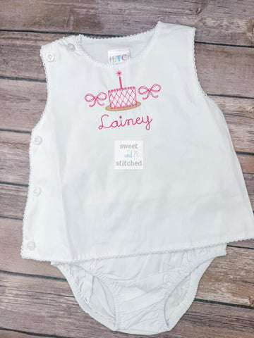 Monogrammed Baby Girl Diaper Set, White Cake Smash Outfit with Bows