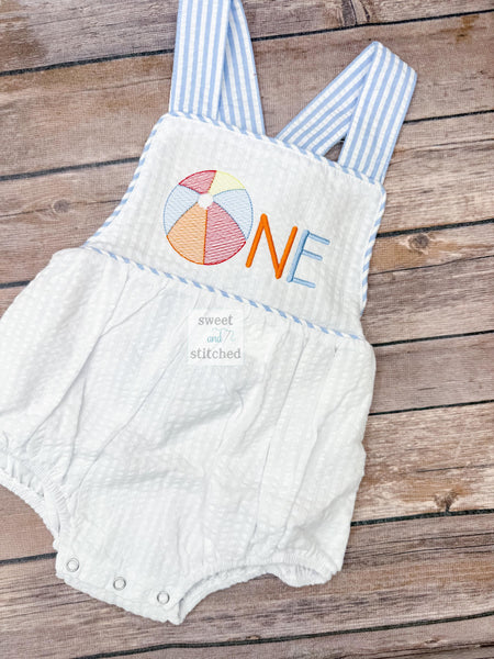 Monogrammed Boys beach 1st birthday outfit, summer cake smash, baby boy beach ball birthday outfit