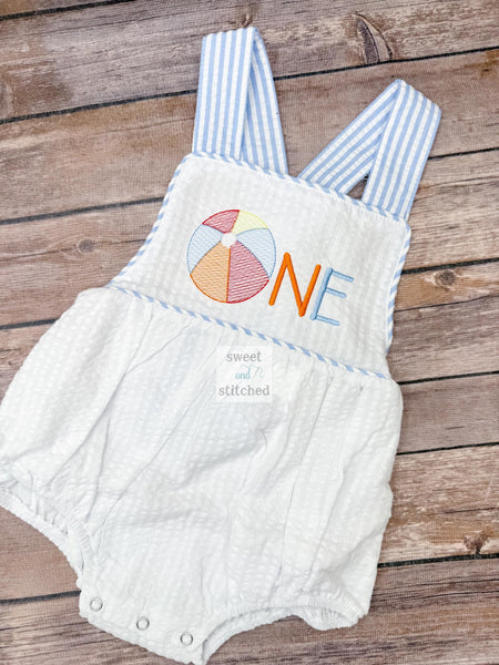 Monogrammed Boys beach 1st birthday outfit, summer cake smash, baby boy beach ball birthday outfit