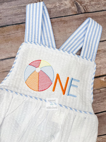 Monogrammed Boys beach 1st birthday outfit, summer cake smash, baby boy beach ball birthday outfit