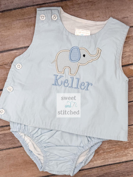 Monogrammed Baby Boy Outfit, newborn boy set with elephant, elephant birthday outfit, take home outfit diaper set
