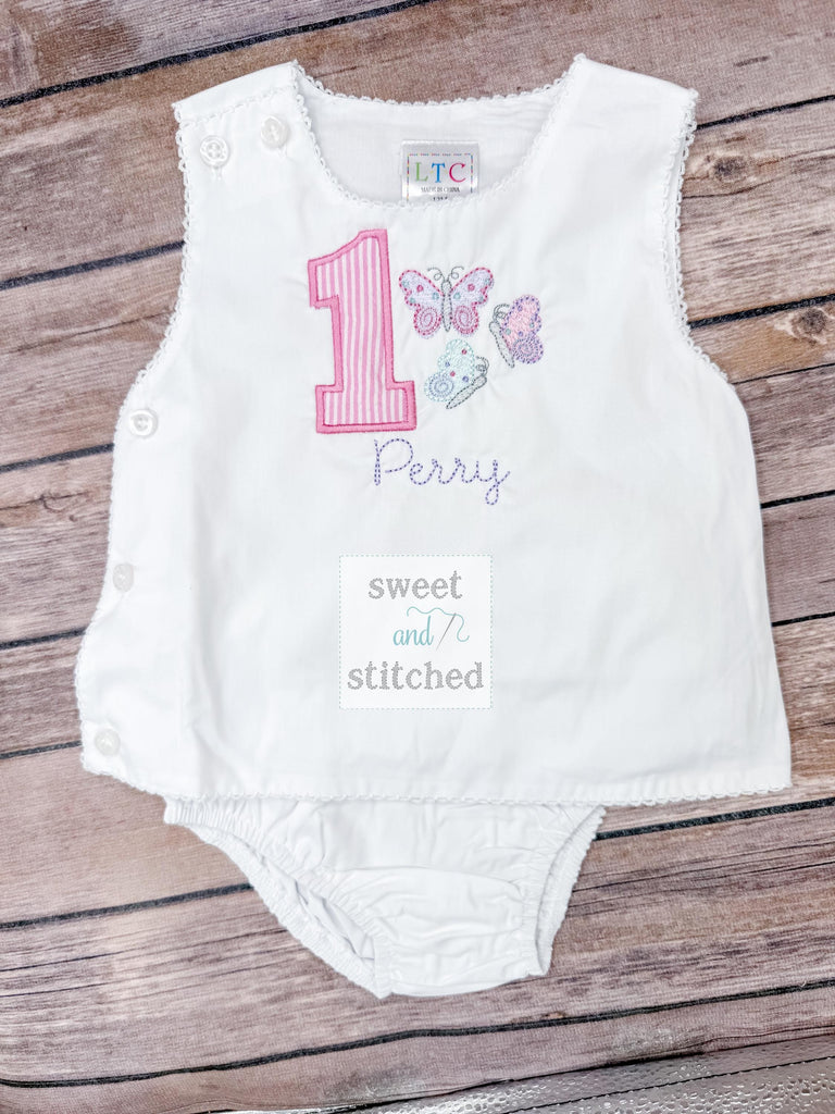 Monogrammed baby girl diaper set with 1st birthday butterfly design, birthday outfit, cake smash outfit, butterfly cake smash outfit
