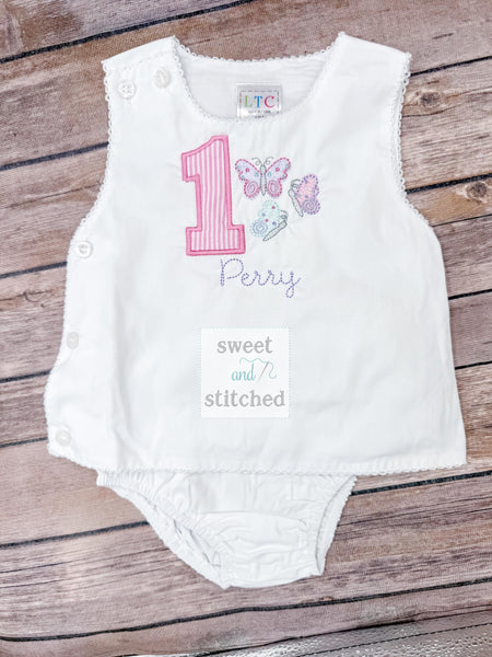 Monogrammed baby girl diaper set with 1st birthday butterfly design, birthday outfit, cake smash outfit, butterfly cake smash outfit