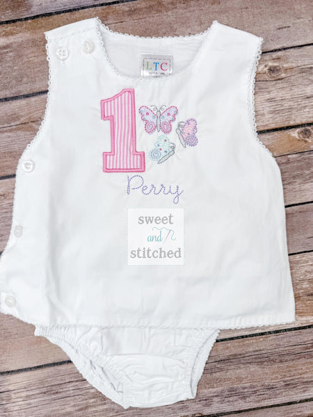 Monogrammed baby girl diaper set with 1st birthday butterfly design, birthday outfit, cake smash outfit, butterfly cake smash outfit