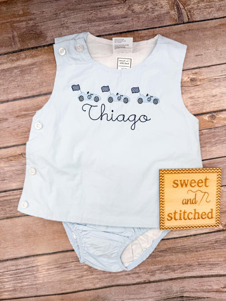 Monogrammed Baby Boy Birthday Outfit, race car themed Cake Smash Diaper Set
