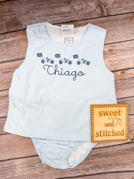 Monogrammed Baby Boy Birthday Outfit, race car themed Cake Smash Diaper Set
