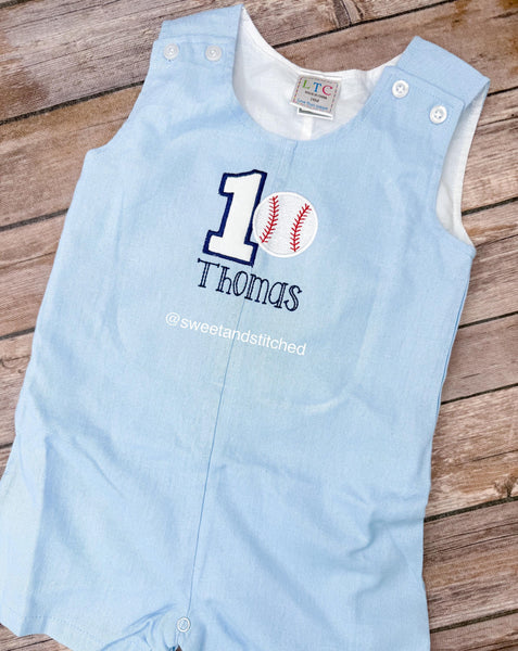 Monogrammed baby boy birthday baseball jon jon, birthday cake smash outfit with baseball design