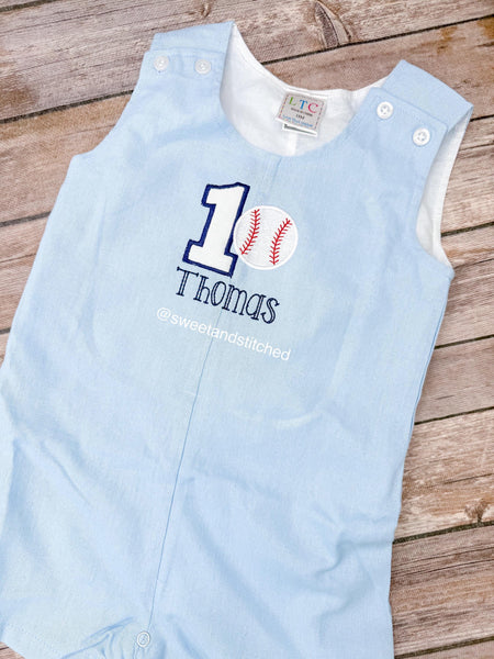 Monogrammed baby boy birthday baseball jon jon, birthday cake smash outfit with baseball design