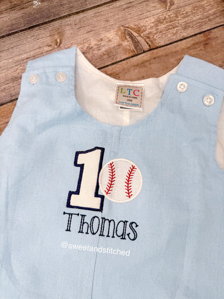Monogrammed baby boy birthday baseball jon jon, birthday cake smash outfit with baseball design