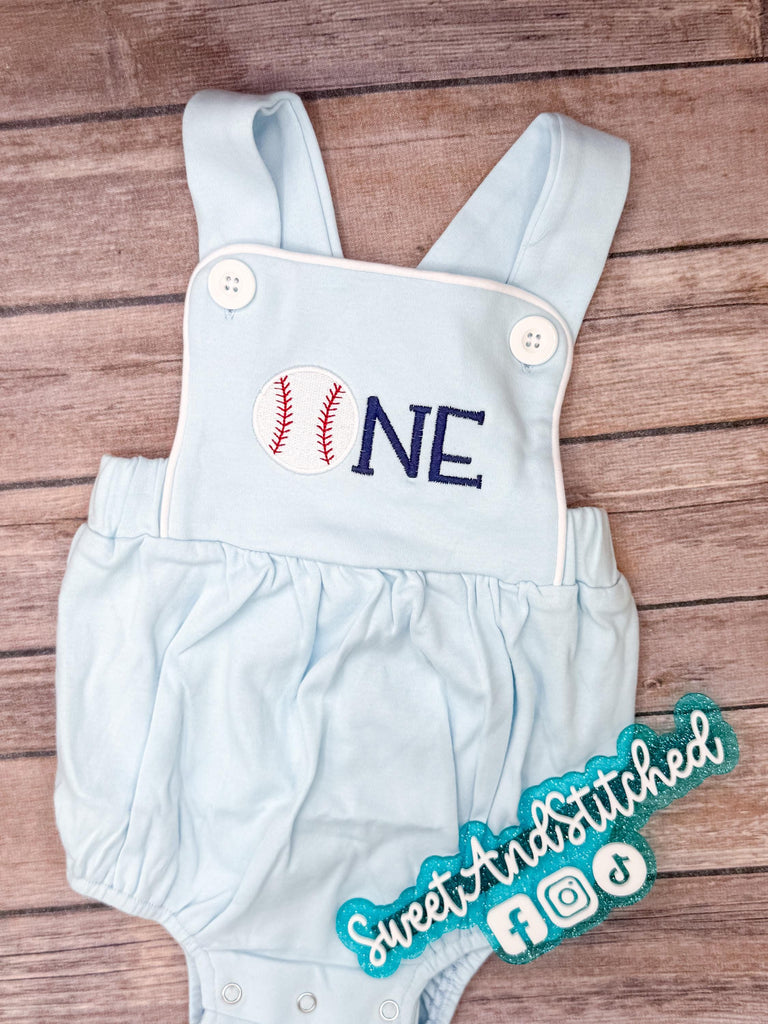 Boys monogrammed first birthday baseball bubble, boys cake smash baseball romper, baseball outfit for little brother