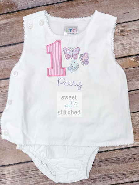 Monogrammed baby girl diaper set with 1st birthday butterfly design, birthday outfit, cake smash outfit, butterfly cake smash outfit