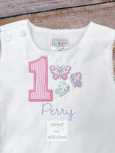 Monogrammed baby girl diaper set with 1st birthday butterfly design, birthday outfit, cake smash outfit, butterfly cake smash outfit