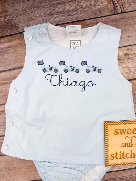 Monogrammed Baby Boy Birthday Outfit, race car themed Cake Smash Diaper Set