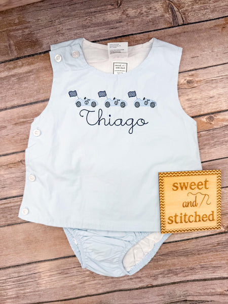 Monogrammed Baby Boy Birthday Outfit, race car themed Cake Smash Diaper Set