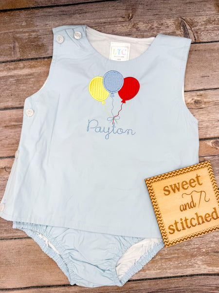 Monogrammed Baby Boy Birthday Outfit, Cake Smash Diaper Set with balloon design