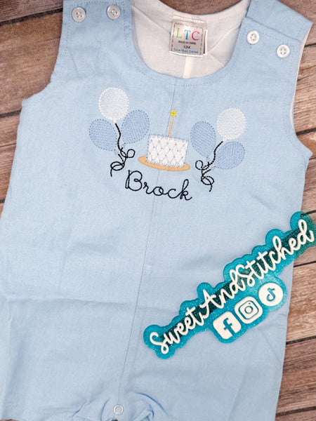 Monogrammed baby boy jon jon with balloons and cake design, baby boy birthday outfit with name, cake smash outfit, monogrammed jon jon