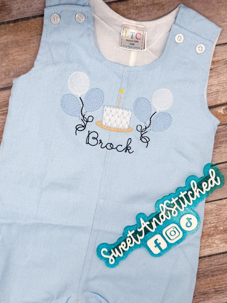 Monogrammed baby boy jon jon with balloons and cake design, baby boy birthday outfit with name, cake smash outfit, monogrammed jon jon