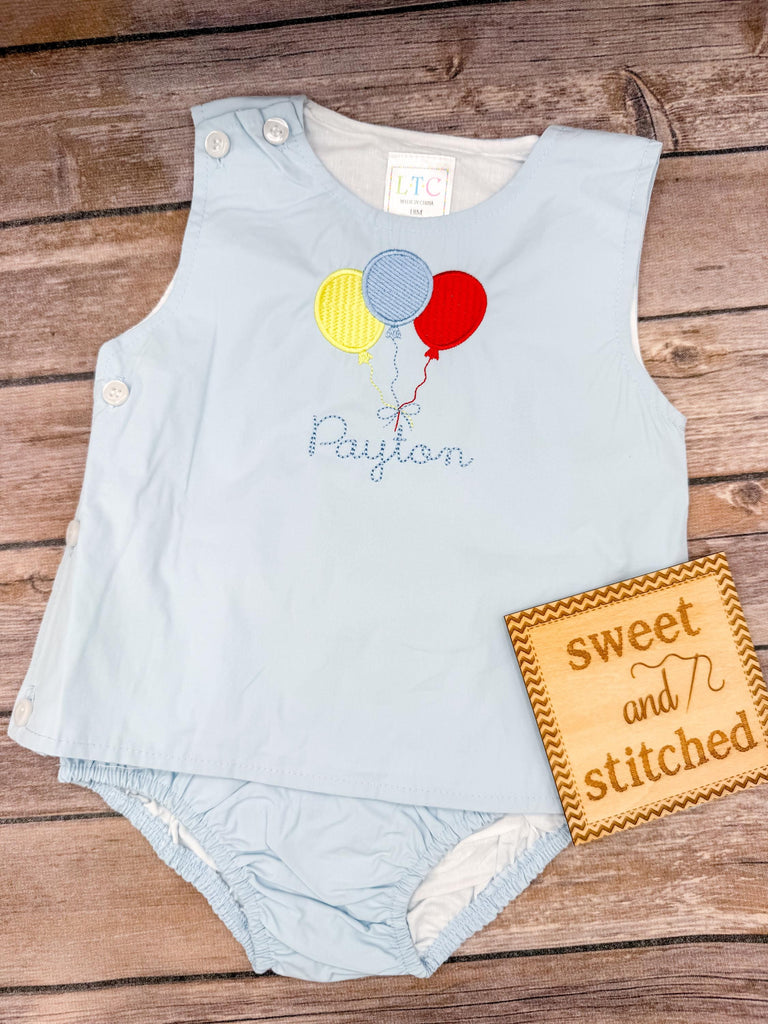 Monogrammed Baby Boy Birthday Outfit, Cake Smash Diaper Set with balloon design