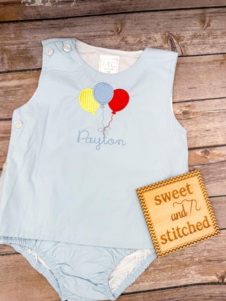 Monogrammed Baby Boy Birthday Outfit, Cake Smash Diaper Set with balloon design