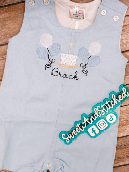 Monogrammed baby boy jon jon with balloons and cake design, baby boy birthday outfit with name, cake smash outfit, monogrammed jon jon