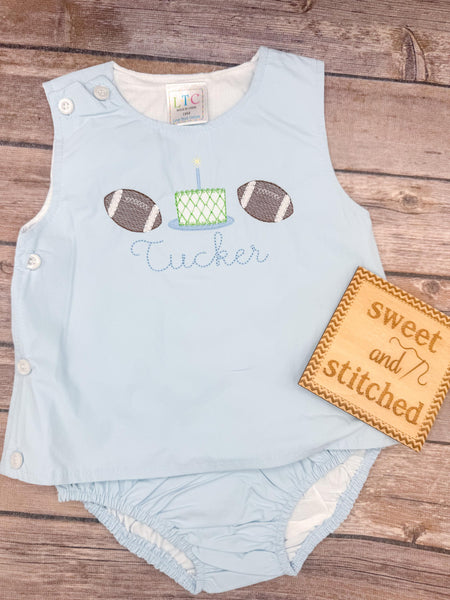 Monogrammed Baby Boy football Birthday Outfit, Cake Smash Diaper Set