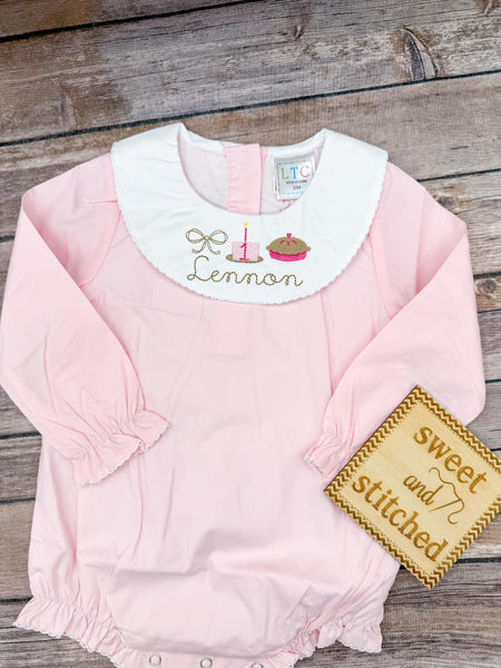 Baby girl monogrammed bishop bubble with pumpkin pie design, 1st birthday outfit, fall cake smash outfit, monogrammed baby girl outfit