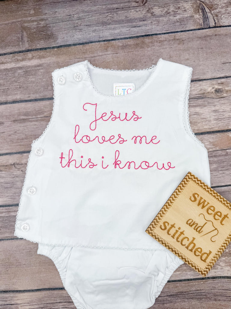Monogrammed baby girl diaper set with Jesus loves me design, newborn gift, baby shower gift, monogrammed baby outfit, baptism outfit
