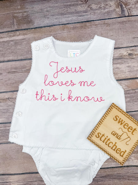 Monogrammed baby girl diaper set with Jesus loves me design, newborn gift, baby shower gift, monogrammed baby outfit, baptism outfit