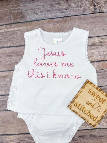 Monogrammed baby girl diaper set with Jesus loves me design, newborn gift, baby shower gift, monogrammed baby outfit, baptism outfit