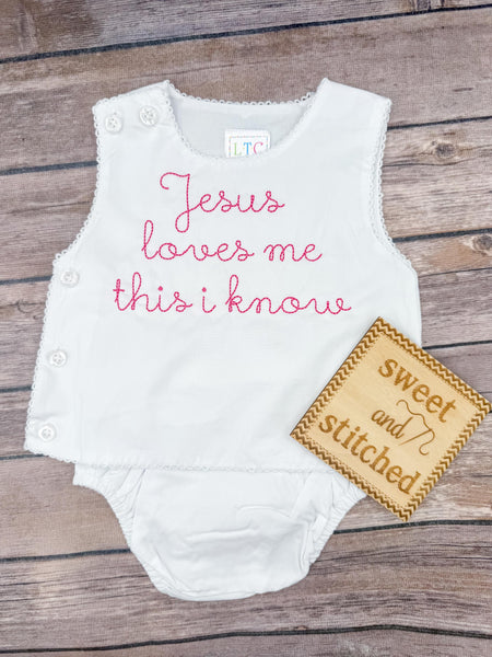 Monogrammed baby girl diaper set with Jesus loves me design, newborn gift, baby shower gift, monogrammed baby outfit, baptism outfit