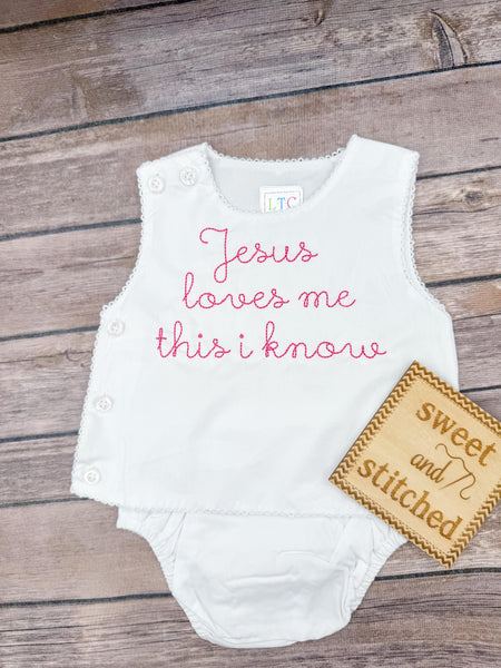 Monogrammed baby girl diaper set with Jesus loves me design, newborn gift, baby shower gift, monogrammed baby outfit, baptism outfit