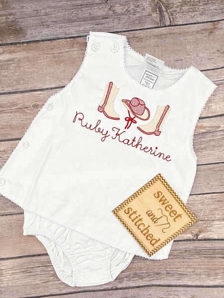 Monogrammed baby girl diaper set with cowgirl design, rodeo birthday outfit, cake smash outfit, monogrammed cowgirl bloomer set