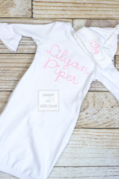 Baby girl monogrammed take home set in pink and white