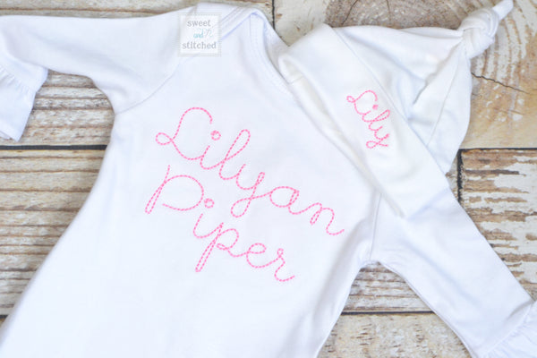 Baby girl monogrammed take home set in pink and white