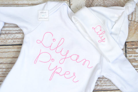 Baby girl monogrammed take home set in pink and white