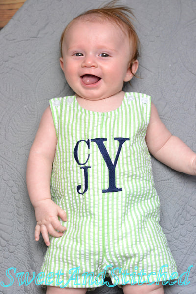Baby Boy monogrammed Easter outfit with bunnies, toddler boys easter romper or jon jon, choose your design, name or monogram