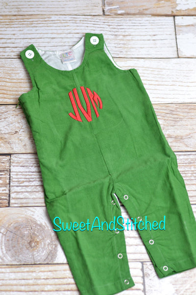 Monogrammed corduroy Christmas overalls or romper with your choice of design, name or monogram