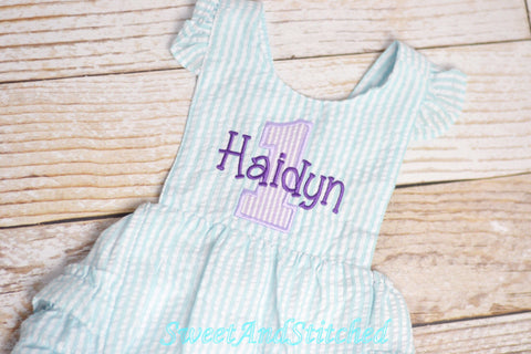 Monogrammed baby girl birthday bubble, birthday romper, 1st birthday outfit, personalized cake smash outfit, mermaid theme cake smash romper