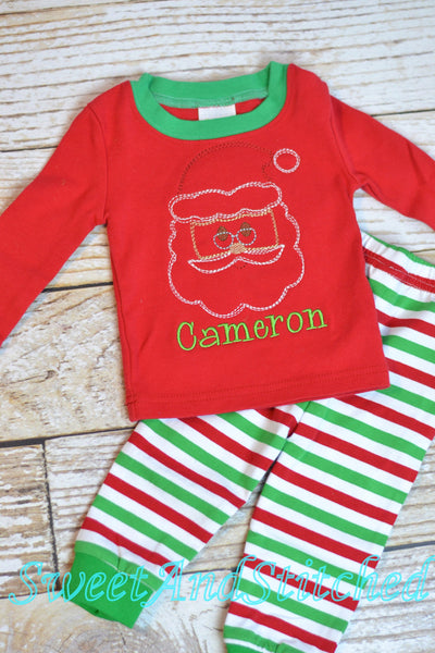 Kids Christmas Pajamas (Pjs, Jammies) in red and green stripe with name