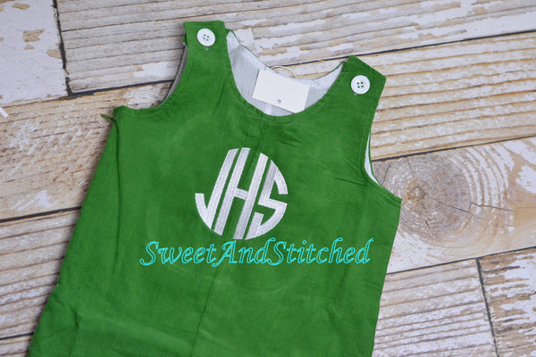Monogrammed corduroy Christmas overalls or romper with your choice of design, name or monogram