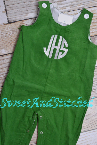 Monogrammed corduroy Christmas overalls or romper with your choice of design, name or monogram