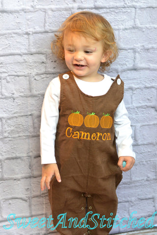 Personalized Baby Boy pumpkin outfit - Boys Thanksgiving Outfit, baby boy fall longall