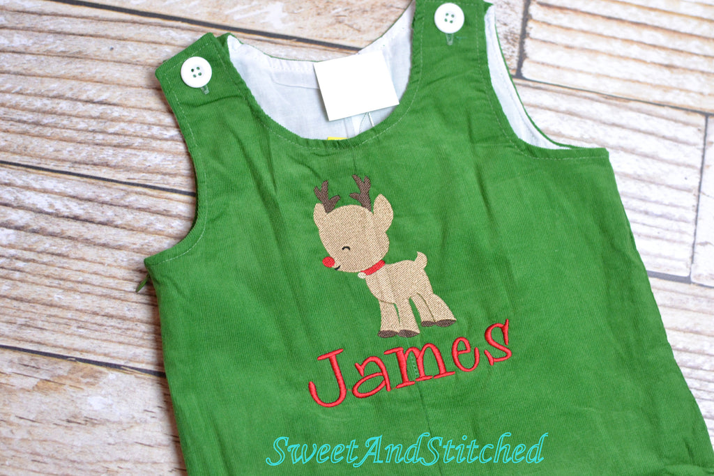 Monogrammed corduroy Christmas overalls or romper with your choice of design, name or monogram